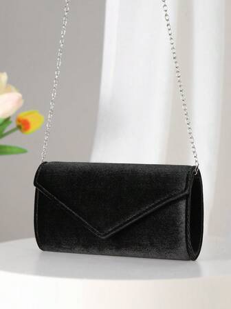 Borsa a busta in velluto, borsa da sera da donna, pochette da giorno, pochette da tutti i giorni, borsa a tracolla con catena luccicante per matrimonio e festa, colore argento e nero