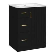 MERAX 24" Modern Bathroom Vanity With Sink, Small Bathroom Sink Cabinet With 2 Drawers And Soft-Closing Door, Under-Mount Sink Bathroom Cabinet With Drawers, Black - 黑色 - 查看 11