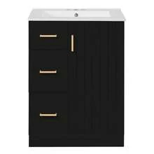 MERAX 24" Modern Bathroom Vanity With Sink, Small Bathroom Sink Cabinet With 2 Drawers And Soft-Closing Door, Under-Mount Sink Bathroom Cabinet With Drawers, Black - 黑色 - 查看 7
