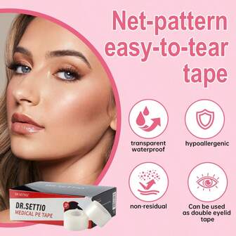 DR.SETTIO 12 rullar självhäftande ögonfranstejp, andningsbar PE-franstejp, ögonfransförlängningstillbehör - 9 m/10 yard per rulle (transparent)