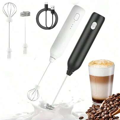 خفاقة الحليب اليدوية القابلة لإعادة الشحن، تأتي مع رأسين من السلك الفولاذي المقاوم للصدأ، 3 إعدادات سرعة، خفاقة حليب كهربائية محمولة لصنع اللاتيه والكابتشينو والشوكولاتة الساخنة، تنشئ رغوة غنية وكريمية بسهولة