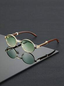 1副几何铜色小无框全框染色镜片百搭街头朋克经典酷炫男士时尚眼镜，适合海滩派对户外旅行装饰