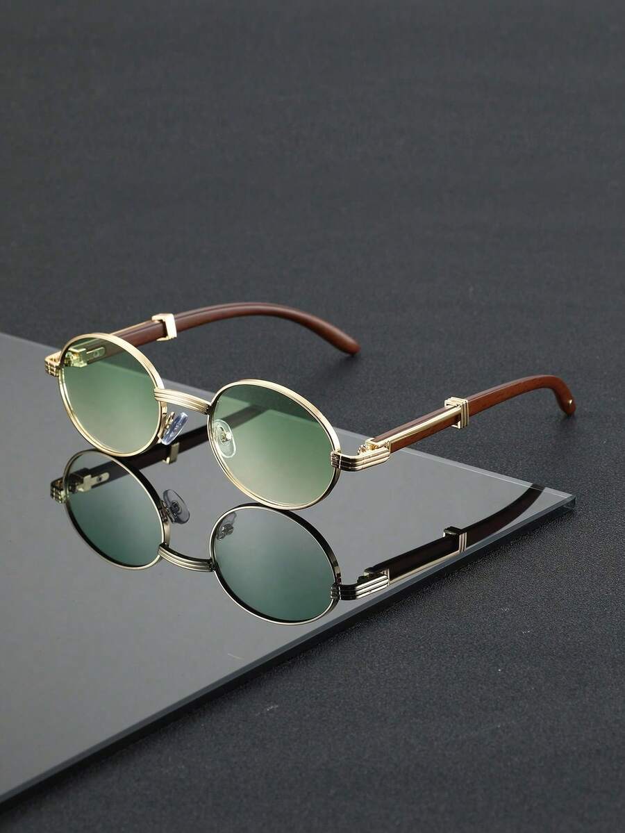 1副几何铜色小无框全框染色镜片百搭街头朋克经典酷炫男士时尚眼镜，适合海滩派对户外旅行装饰