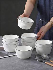 4/2pcs Ceramic Vertical Striped 5-Inch Bowls, Simple Black Rim Handmade Ceramic Dinnerware, American Style Round Rice/Dessert Bowls, Suitable For Home Kitchen, Dining Room Gatherings, Kitchen Supplies, Oven And Microwave - Multicolor - View 12