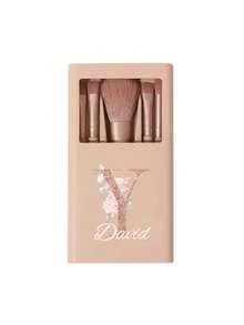 5 pièces/set Ensemble de pinceaux de maquillage portable personnalisable avec miroir, lettres de A à Z, imprimé avec un motif floral simple, ensemble de pinceaux de maquillage en boîte, pinceau de maquillage multifonction avec boîte à miroir, mini stylo de maquillage multifonction, pinceau de fond de teint - multicolore - Voir 22