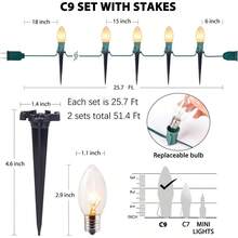 C9 Christmas Lights Outdoor 2 Packs Total 51.4 Ft 40 Bulbs Christmas Pathway Lights Waterproof Walkway Lights For Outside Driveway Sidewalk Outdoor Decorations Yard Clear - 暖白 - 查看 7