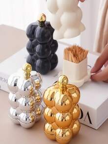 1pc Silver & Gold Toothpick Holder With Cotton Swab Storage, Ideal For Weddings, Birthdays, Graduations, Parties And Celebrations. This Holiday Toothpick Box Is Both A Decorative Piece And A Storage Container For Toothpicks And Cotton Swabs. - Multicolor - View 6