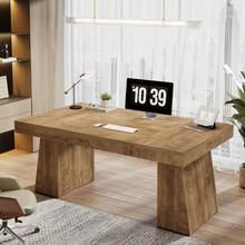 Tribesigns 55-Inch Executive Office Desk, Wooden Computer Desk With Double Pedestal, Modern Simple Writing Studying Table For Home Office - Light Brown - View 9