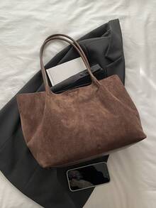 Autumn/Winter New Suede Tote Bag, Large Capacity Commuter Bag, Casual Minimalist Versatile Ins Style Shoulder Bag For Women - Multicolor - View 9