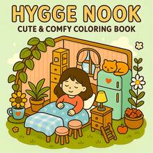 GDTME 1本舒适角涂色书，图案大胆简洁，色彩鲜艳清晰，展现无忧无虑的女孩生活，可使用马克笔涂色，适合成人和青少年，可在办公室放松、在学校玩耍，是生日礼物、返校礼物、圣诞礼物、美术用品的理想之选。24页单面印刷，2026页，7.9英寸 x 7.9英寸。 - 舒適的角落 - 查看 11