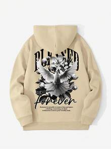 هودي رجالي مطبوع عليه شعار السلام والنص الإنجليزي، مبطن حراريًا، للخريف/الشتاء