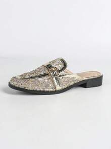 Fashionable & Elegant Commuter Sequin Embroidery Buckle Flat Shoes For Office - Gold - View 7