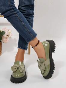 Women's Shoes, Women's Loafers, Thick-Soled Shoes, Bow-Decorated Thick-Soled Loafers, A Variety Of Colors To Choose From, Thick-Soled Slip-Ons That Can Be Worn All Year Round, Local Warehouse Women's Products, Versatile And Comfortable Shoes - 綠色 - 查看 5