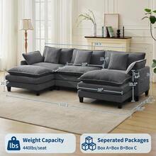 3-Seater Modular Sectional Sofa With 2 Ottomans, Corduroy Deep Seat Couch, Double Layer Cushion, Plush Backrest & Armrest Pillow, Cozy Cloud Couch For Living Room Apartment  146.5" L Modular Sectional Sofa With Ottoman, Corduroy Cloud Couch U-Shaped, Deep Seat Comfy Couch For Living Room, Movable Ottoman & Pillows  112 In U Modular Sectional Sofa, Corduroy Cloud Couch With Movable Ottoman & Throw Pillows, Modern L/U-Shaped Sofa, Comfy Deep Seat Couch For Living Rooms, Offices, Bedroom And Apartment - Xám - 112" - Hình chữ U 3 chỗ ngồi - Xem 7