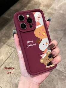1pc Customized Phone Case, Classic & Fashionable. Featuring Cute Teddy Bear Cartoon Image & Personalized Text Design. Ideal Gift For Mother, Father, Couples, Significant Other, Friends. Suitable For Christmas, Valentine's Day, Halloween, Easter Holidays. Compatible With Apple 17/16/15/14/13/12/11, S25/S24/S23/S22.,International Version, Not The Domestic Version - Burgundy - View 4