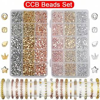 750颗CCB星形皇冠隔珠散珠，金银色，DIY套装盒装，适用于手链、耳环、项链等首饰制作配件