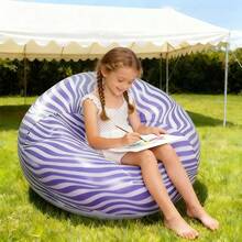 1 pieza Sofá inflable a rayas azules, silla de camping portátil para niños, sofá perezoso ligero y fácil de almacenar para uso en interiores y exteriores - Azul oscuro - Ver 5