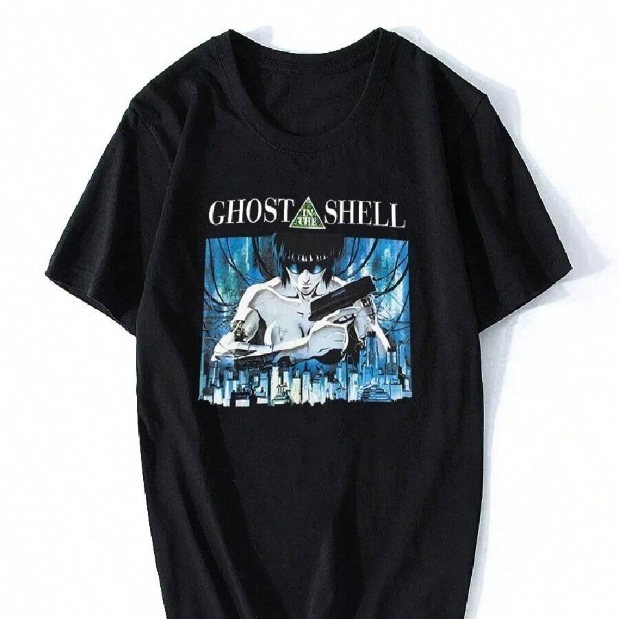 90s Anime Women's T-Shirt Kusanagi Motoko Double-Sided Print T-Shirt Clothing T-Shirt Streetwear Women's.Jpg - 黑色 - 查看 1