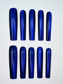 Premium Handmade Long Cat Eye Press On Nails, Multiple Solid Colors, Concert, Glam Night Styles, Gift For Her Summer - Royal Blue - View 9