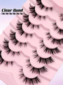 Rikuaild 7 pares de nuevas pestañas de ojo de gato naturales, de banda transparente, con extremos alados que alargan los ojos, pestañas postizas de visón sintético para maquillaje - Pestañas Ojos de Gato - Ver 6