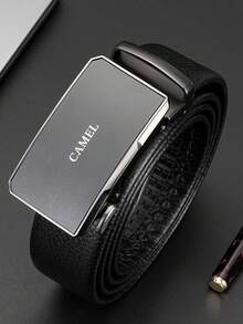 CAMEL CROWN Men's Automatic Buckle Belt, Simple And Versatile Waist Strap - Black - Letters - View 1