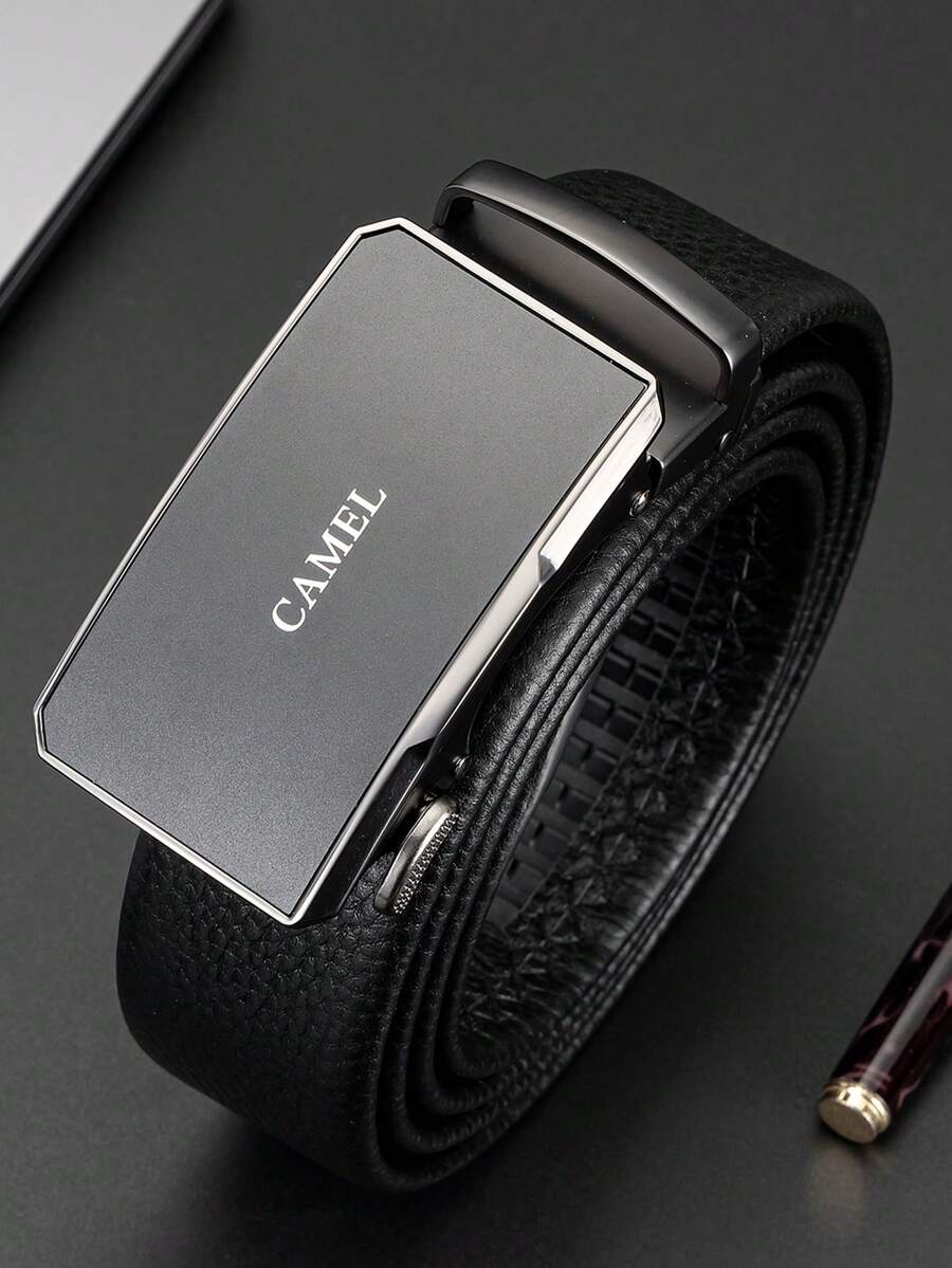 CAMEL CROWN Men's Automatic Buckle Belt, Simple And Versatile Waist Strap - Black - Letters - View 1