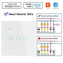 WiFi & 蓝牙双模智能开关 - ChevoLink EU 触摸式墙壁开关 1/2/3/4 位 白色/黑色 需要零线 AC 100-240V - 可与 Tuya 和 Alexa 无缝集成 - 白色 - 查看 10