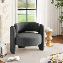 Sillón moderno de chenilla con esquinas redondeadas, estilo mediados de siglo, ideal para el hogar, cafetería o espacio de trabajo, gris. - Gris - Ver 1