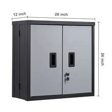 Armario de pared plegable, armario de metal para garaje, armario pequeño de 26" montado en la pared, capacidad de carga de 240 libras, estante ajustable, archivador con puerta magnética para garaje, oficina, hogar, color negro - Negro - Ver 10