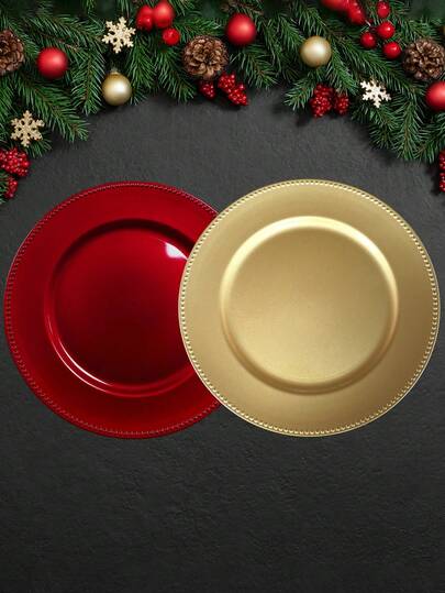 6个12.8英寸红/金可重复使用装饰盘，镂空树星图案，适用于圣诞节、生日、派对、感恩节、圣诞餐桌装饰，防碎、防刮、轻便、易清洁且可堆叠