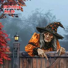 Decoraciones de Halloween con brujas espiando cercas, letreros artísticos de jardín, decoraciones 2D para exteriores - Negro - Ver 3