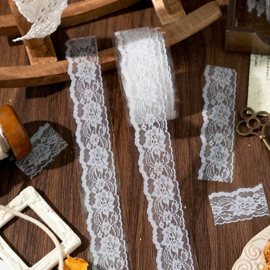 1 cuộn băng dính Washi chủ đề ren, dòng ren buổi chiều, băng dính scrapbook đa năng, thích hợp cho sổ tay Bullet Journal, thiệp tự làm, đồ thủ công, quà tặng Giáng sinh - Nhiều màu - Xem 1