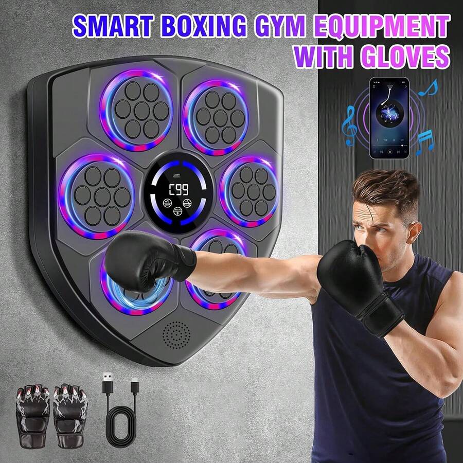 9-Mode Bluetooth Smart Music Boxing Machine, Adjustable Speed, Comes With Boxing Gloves, Hit Counter, Wall-Mounted Electronic Boxing Trainer For Home Gym Workout - Multicolor - View 1
