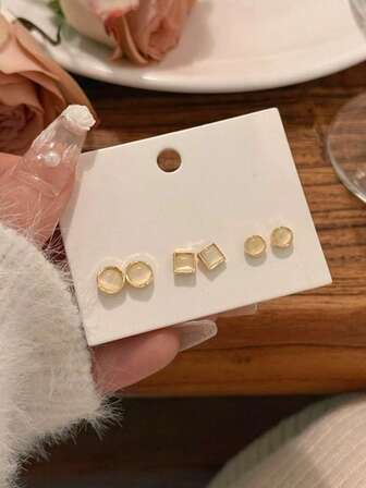 6件套 时尚优雅猫眼石耳钉套装