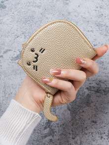 Women's Cute Cat-Shaped Envelope-Style Casual Coin Purse | Crafted From Faux Leather With A Polyester Lining, It Features A Secure And Convenient Zipper Closure. Equipped With Multiple Card Slots And A Practical Slip Pocket, The Painted Edge Details Add A Touch Of Sophistication. It's Also Wipe-Clean For Easy Maintenance-Practical Yet Adorable, Perfect For Daily Loose Change Storage! - Multicolor - View 3