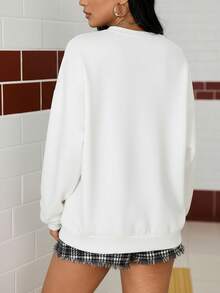 1 pièce Femmes Automne et Hiver Noël Décontracté Simple Imprimé Col Rond Large, Pull épaissi, Vêtements d'intérieur chauds Éléments de Noël Simple Slogan de Noël Imprimé Bonhomme de neige Vêtements d'intérieur décontractés - Blanc - Voir 4