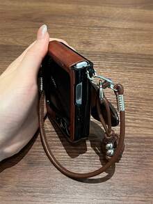 奢华棕色磁吸无线充电手机壳，配心形吊坠和皮绳，兼容三星 Galaxy ZFlip7、ZFlip6、ZFlip 5，防震后盖 - 棕 - 查看 10