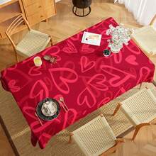 1 Set Pink Ombre Plaid Heart Pattern Valentine's Day Tablecloth Set, Mixed Style Polyester Rectangular Tablecloth With Ombre Heart And Plaid Heart Design - Multicolor - View 9