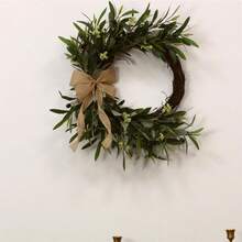 Easter Wreath Rustic Olive Leaf Fruit Wreath With Burlap Bow For Front Door Decoration - 綠色 - 查看 2