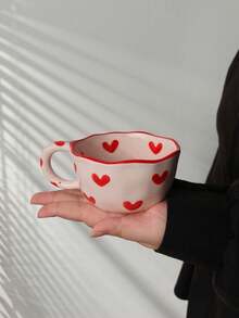 1个彩色花卉爱心图案陶瓷杯，甜美风格陶瓷马克杯，不对称造型，手工绘制细节，适合盛装咖啡和其他饮品，是少女风家居装饰和春季朋友聚会的理想之选。 - 彩色 - 查看 12