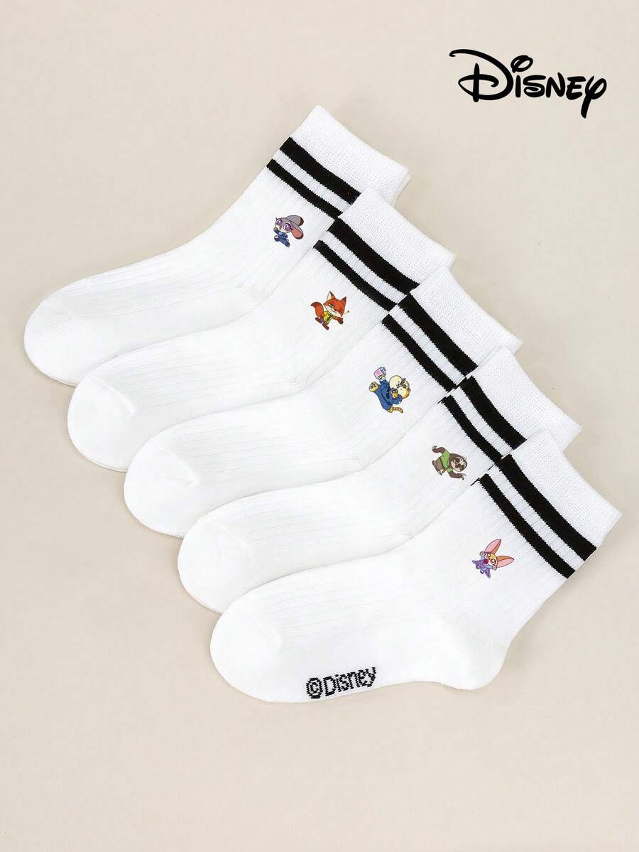 Disney Random 1/5 Pairs Children's Cartoon Cute Rabbit Officer Print Parallel Bar Student Socks Daily Casual Short Tube Socks Versatile - Multicolor - View 1