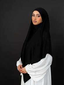 1 szt. Muzułmańska chusta na głowę Khimar dla kobiet, w jednolitym kolorze, w klasycznym, prostym stylu, wykonana z miękkiej, oddychającej tkaniny modalnej, odpowiednia do codziennej modlitwy, spotkań i nabożeństw - Czarne - Zobacz 1