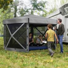 12' X 12' Hexagonal Pop Up Gazebo, Outdoor Canopy Tent - Xám đậm - Xem 1