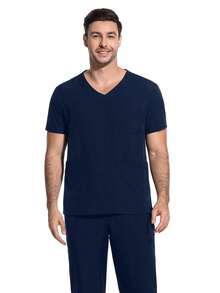 cimmuovere 男士短袖多口袋纯色工作服上衣，护士工作服，牙医保健服，宠物医院，实验室，男士制服，医用制服