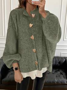 春夏加厚面料白色、黑色、粉色、棕色毛衣，秋冬女士针织开衫外套，时尚简约商务休闲通勤优雅上衣，复古韩版风格 - 綠色 - 查看 1