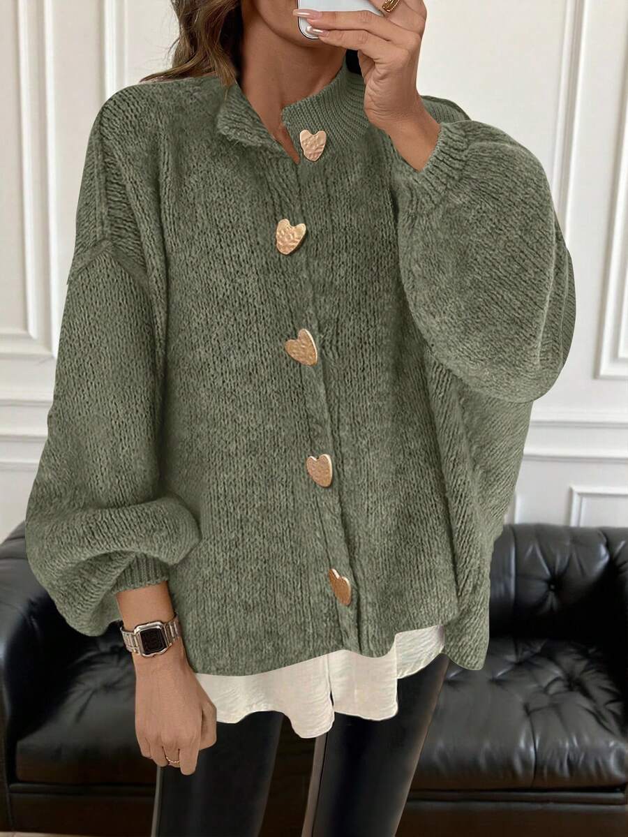 春夏加厚面料白色、黑色、粉色、棕色毛衣，秋冬女士针织开衫外套，时尚简约商务休闲通勤优雅上衣，复古韩版风格 - 綠色 - 查看 1