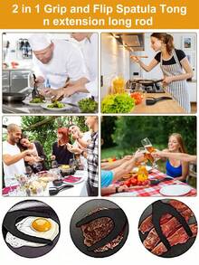 3/1pc 2-In-1 Spatula And Tongs, Non-Stick Pancake Flipper, Egg Flip Tongs, Kitchen Egg Turning Spatula, Omelette Spatula Egg Tongs, Multi-Purpose Non-Stick Kitchen Tools, Omelette Maker Cooking Utensils For Steak, Omelette, Pancake, Egg, Grill (Red, Black, Grey) - Multicolor - View 4