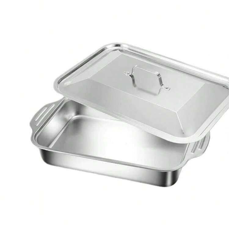 1pc Stainless Steel Baking Tray With Lid, Rectangular Design With Sturdy Handles, Suitable For Baking Cookies, Roasting Fish, Stir-Frying, And Baking - Easy To Clean, Suitable For Commercial And Home Kitchens, Baking Tray | Stainless Steel Baking Tray | Durable - Multicolor - View 12