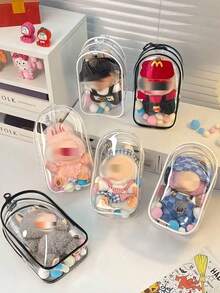 1个透明保护袋，带挂绳，防尘时尚怪兽收纳展示盒，防刮收藏盒，防水PVC整理盒，适用于娃娃、耳机线等，情人节/情人节礼物（不含娃娃） - 無色 - 查看 10