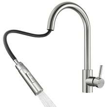 Ausziehbarer Küchenwasserhahn mit Brause - Hochdruck-Armatur, 360° drehbar, Edelstahl - Gebürstetes Nickel - Übersicht 1